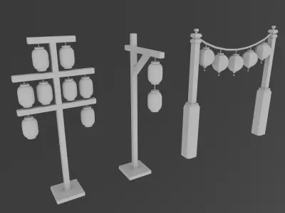 Japanese Village Low-poly 3D model