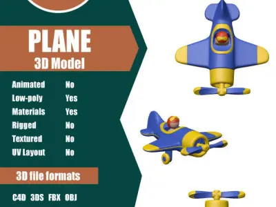 Cartoon Plane with Pilot Low-poly 3D model