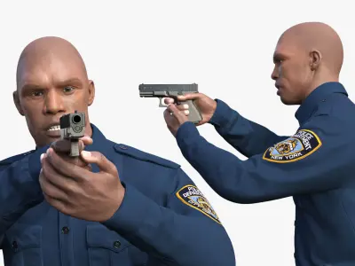 NYPD Cop Aiming with Gun 3D model