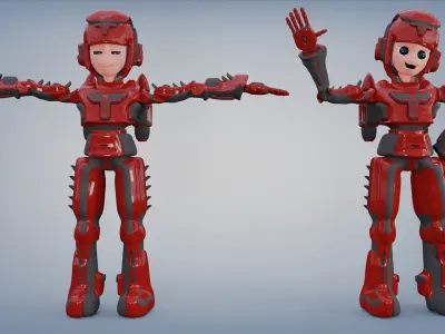 Space robot cartoon character Low-poly 3D model