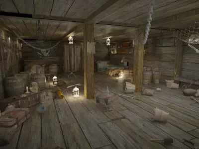 Abandoned pirate ship with weapons 3D model