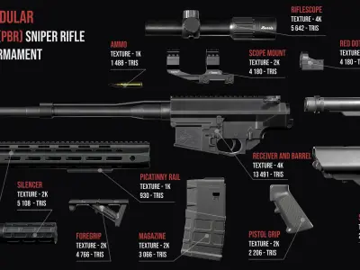 Tactical modular sniper rifle Knights Armament SR 25 Low-poly 3D model