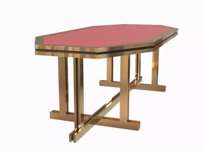Unique Red Lacquer and Brass Dining Table 1970s 3D model