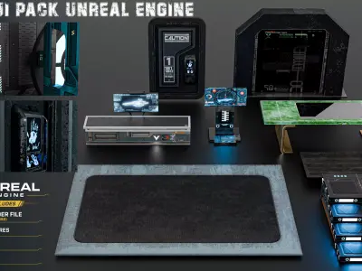 Sci-Fi Cyberpunk Terminal UI Pack Modular Control Panels  Low-poly 3D model
