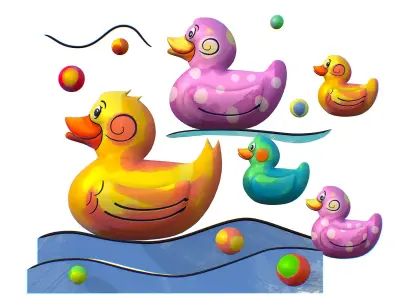 Cartoon 3D illustration Duck Family Bird Low-poly 3D model