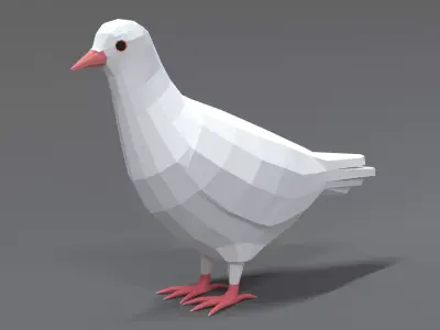 Low Poly Cartoon White Pigeon Low-poly 3D model