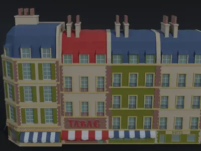 Cartoon renaissance city buildings Polygonal Style Low-poly 3D model