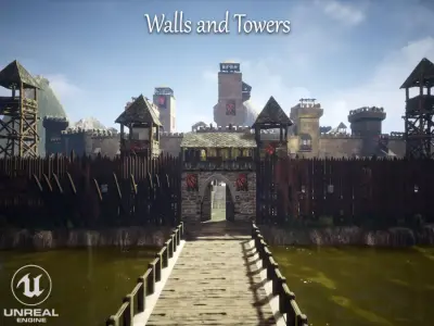 Walls and Towers Unreal Engine Low-poly 3D model