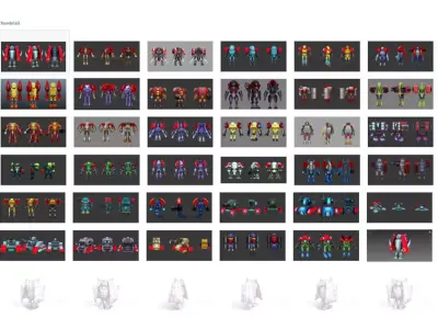 Full collection of 70 robots Low-poly 3D model