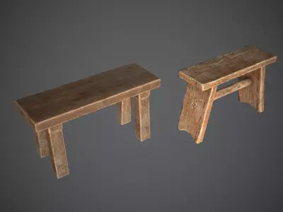 Bench Small Medieval Free low-poly 3D model