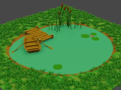 Small Pond Scene Low-poly 3D model