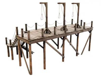 Medieval Triple Gallows Low-poly 3D model