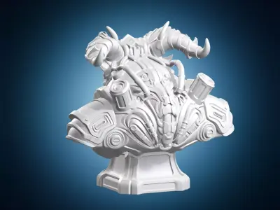 Cyborg Horned Demon Bust 3D print model