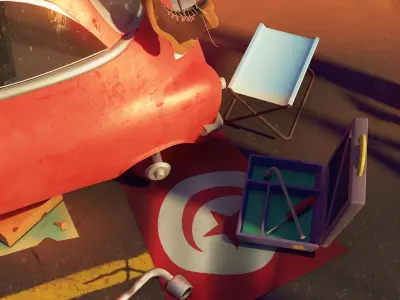 Stylized broken-down car Low-poly 3D model