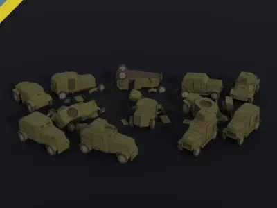 Cartoon Dieselpunk armored cars Polygonal Style Low-poly 3D model