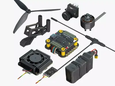 FPV Drone Parts Set Vol 1  Low-poly 3D model