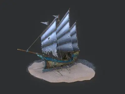 rain ship environment assets Four ships at different times Low-poly 3D model