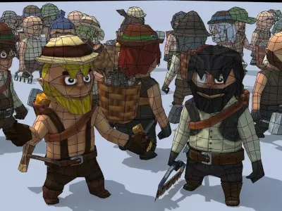 Different animated fantasy character  Low-poly 3D model