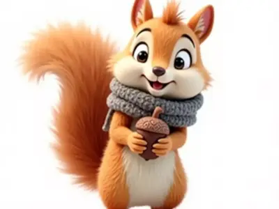 Cartoon Squirrel Scarf 3D Model Cozy Winter Character Low-poly 3D model