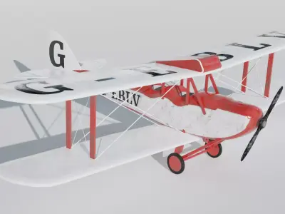 Vintage Biplane Airplane Realistic 3D Model Game Ready Clean  Low-poly 3D model