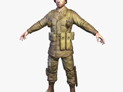 American Soldier World War Low Poly Low-poly 3D model