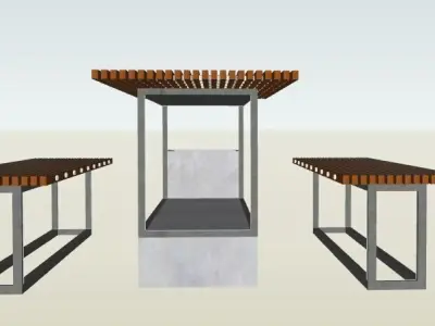 Picnic Table with Integrated Benches and planter Low-poly 3D model