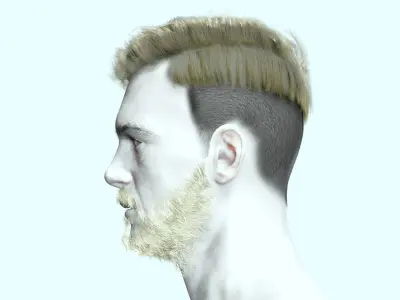 Side Part Man Hair Style - Beard - Mustache Low-poly 3D model