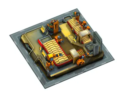 isometrical Mechanical Robot Assembly Conveyor 3 Low-poly 3D model