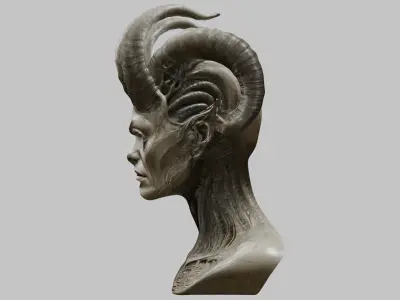 Sci-fi Alien Woman Head Bust Device 3D Model Low-poly 3D model