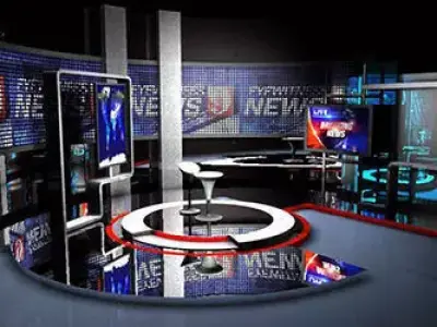 Set design news studio with lights and furniture 3D model