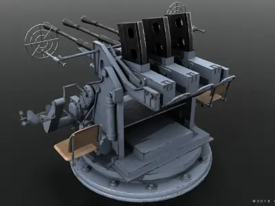 Japanese Type 96 25mm triple gun Low-poly 3D model