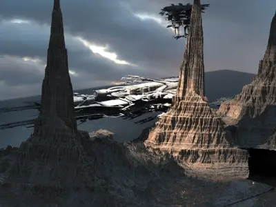 Star Wars inspired Racer With Mountain Desert 3 3D model