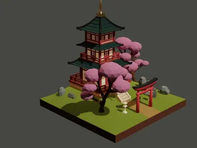 Japanese Temple Low-poly 3D model