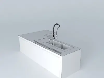 Bench with rack and double bowl Free 3D model