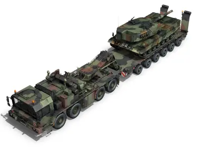 Faun STL-56 with 52 ton Semi-Trailer and a Leopard 2A4 3D model