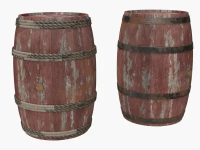 Wooden Barrels Assets 4 Low-poly 3D model