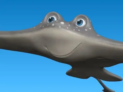 cartoon manta ray Low-poly 3D model