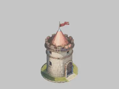 Lowpoly Stylized medieval watch tower Low-poly 3D model