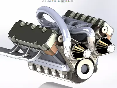 Car Engine V6 animated - solidworks 3D model