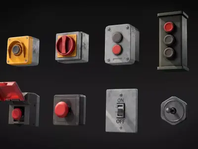 Industrial Control Buttons and Switches Pack - 14 Assets PBR  Low-poly 3D model