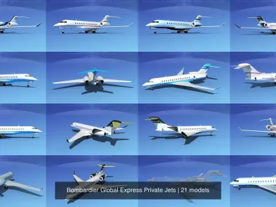 21 Bombardier Global Express Private Jets 3D Model Collection