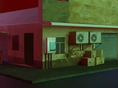 building with neon sign Free low-poly 3D model