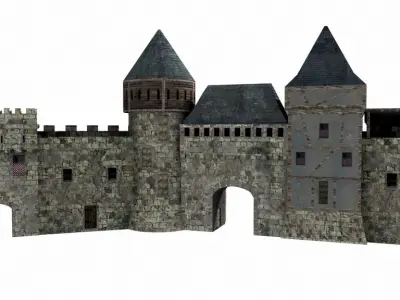 Medieval City fortifications Low-poly 3D model