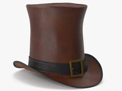 Leather Top Hat Brown with Buckle v 2 3D model