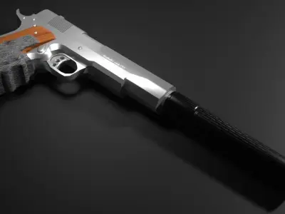  silverballer gun Game ready Low-poly 3D model