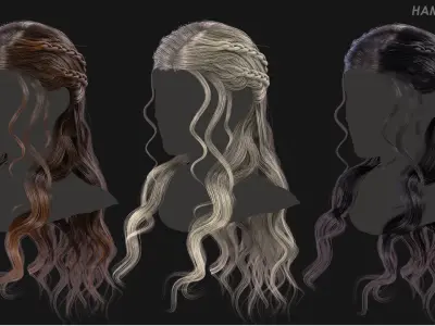 Real Time Hair Card Female Hairstyle part 15 Low-poly 3D model