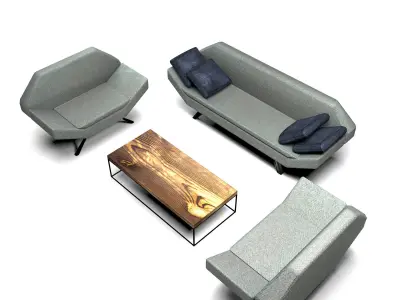 Series 1 sofa set with three chairs and coffee table Free 3D model