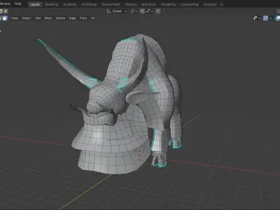 Asian buffalo base mesh Low-poly 3D model
