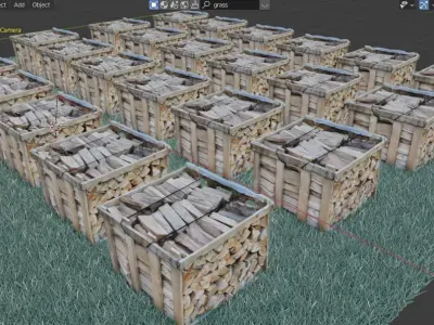 wood heaps array - scanned 3D model
