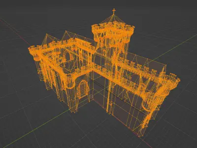 XVth century fortified church Low-poly 3D model